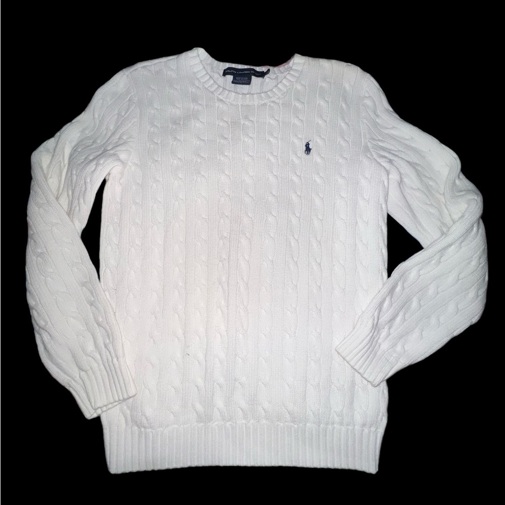 Ralph Lauren Sport Women’s Cotton White Cable Sweater Size Large 8/10